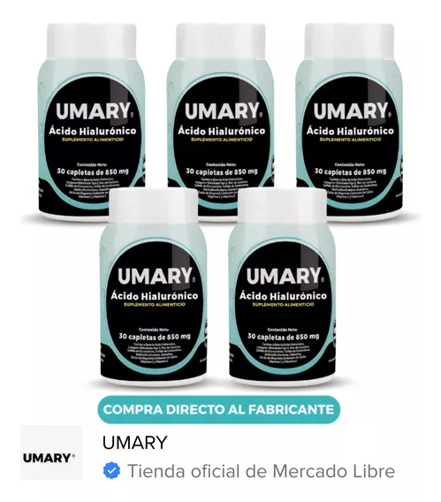 5 Pack Suplemento En Tabletas Umary Ácido Hialurónico 150 Tomas 850mg