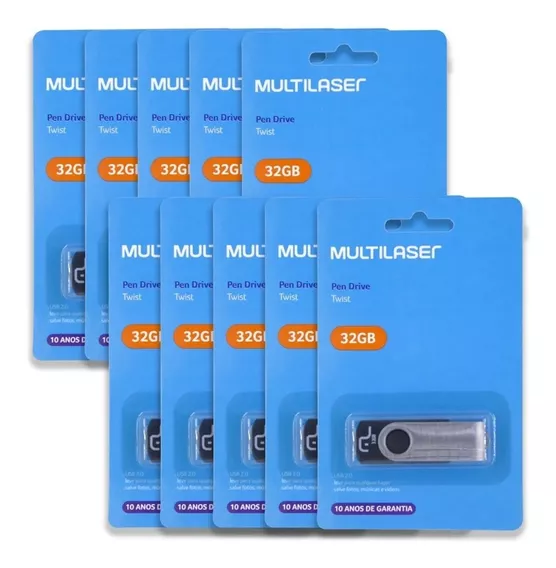 Kit 10 Pen Drive 32g Multilaser Twist Pd589  Preto