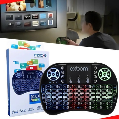 Mini Controle Led Teclado Sem Fio Smart Tv Box Netflix Cor do teclado Preto