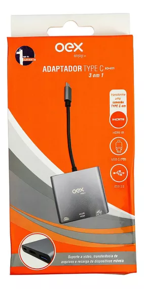 Adaptador Tipo C Para Hdmi Usb-c 3 Em 1 Oex Ad401