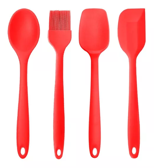 Kit Utensílios De Silicone Maciço Colher Espátula Flexível