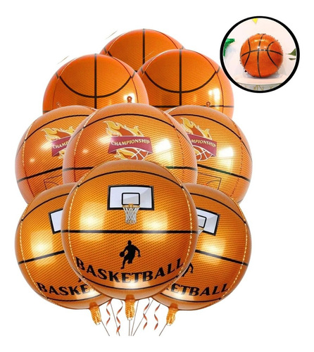 Kit 10 Balão Basquete Bola 24 Polegadas Metalizado Grande 4d Cor Laranja Bola Basquete