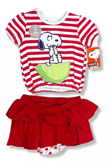 Conj 2p Falda Con Calzón Y Blusa Estampada Snoopy Bebé Niña