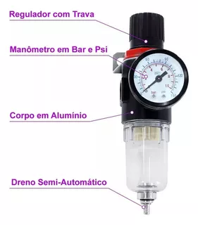 Filtro Regulador Ar Compressor 1/4 C/ Manômetro E Suporte