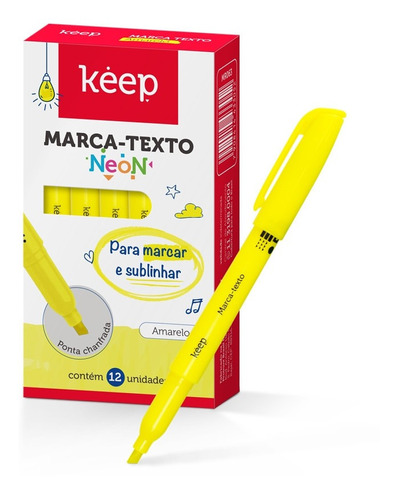 Marca Texto Amarelo Caixa 12 Unidades Keep - Mr063