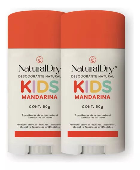 2 desodorantes niños en barra NaturalDry Kids mandarina