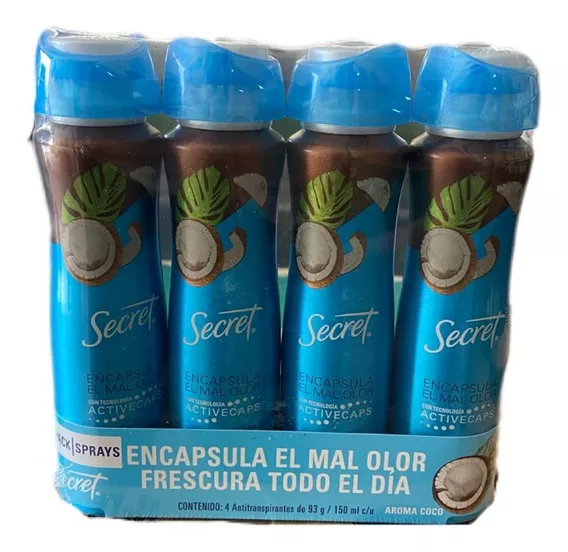 Secret Active Desodorante Coco Aerosol 150ml Paquete 4 Pz