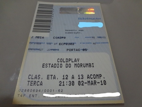 Ingresso Antigo E Usado Show Coldplay Em Sp 2010