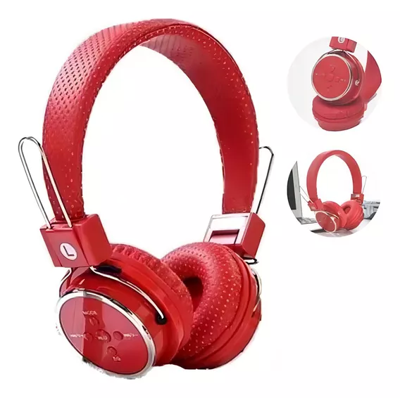 Head Fone Bluetooth S/fio C/ Microfone Rádio Fm Cartão Sd P2 Cor Vermelho