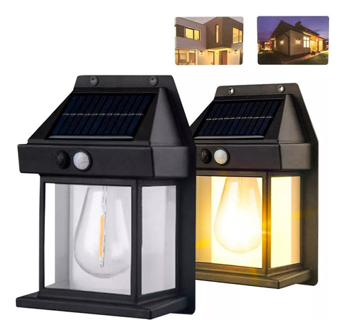 Arandela Solar Parede Externo Led Filamento Colonial Vintage Cor Preto 3.7V