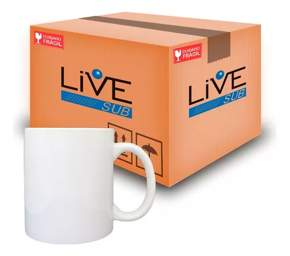 Caneca Brancas Porcelana Sublimação 325ml Live Caixa Com 36 Cor Branco