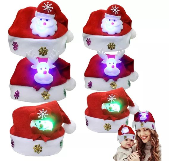 6 Pcs Gorro De Navidad Con Luces Led, Sombrero De Papá Noel