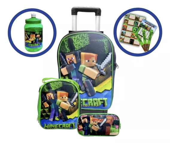 Mochila Minecraft En Kit4pzas Primaria Con Carrito Adapatado