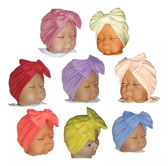 Set Turbantes Gorros Para Bebé Moño Niña Headwraps (8 Pzas)