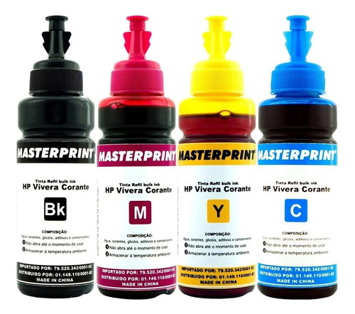 Tinta Compatível Impressora Hp Vivera Bulk Ink 4 Cores Refil Tinta Preto - Ciano - Magenta - Yellow