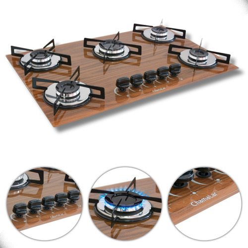 Fogão Cooktop 5 Bocas C/ Ultra Chama Amadeirado Bivolt