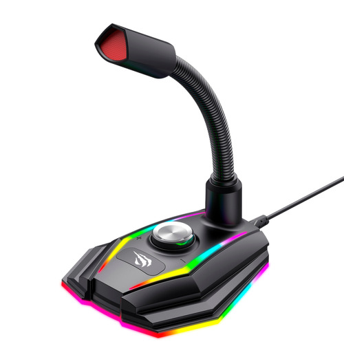 Microfone De Mesa Gamer Havit Gk56b Rgb Usb Plug & Play Preto