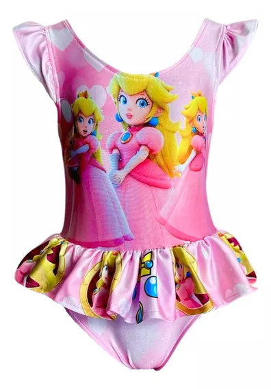 Traje De Baño Licra Niña Princesa Peach Mario Ropa Playa