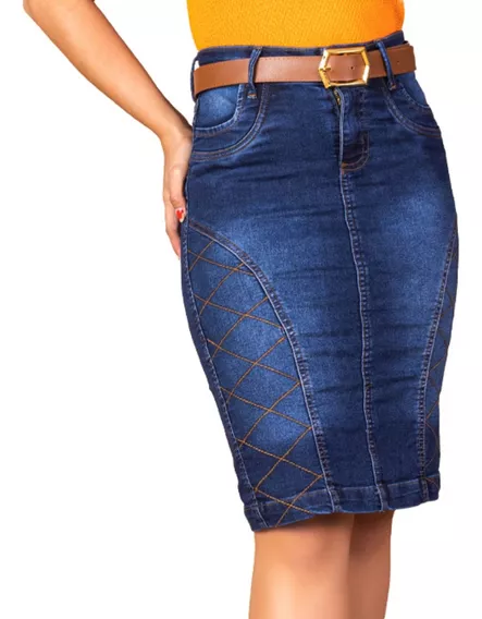 Saia Jeans Evangélica Anagrom Zig Zag Com Cinto Ref.229