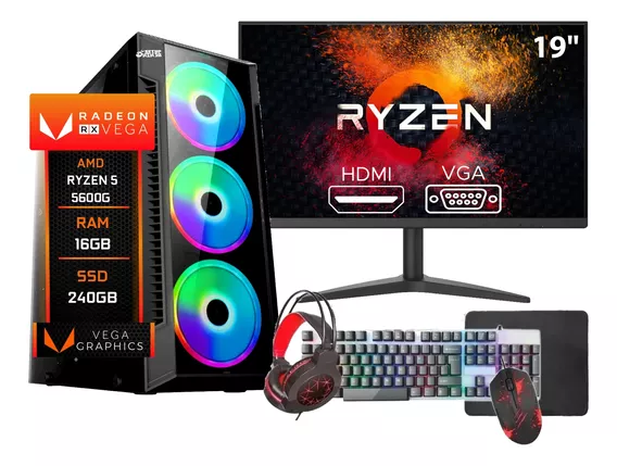 Pc Gamer Completo Amd Ryzen 5 5600g, 16gb Ddr4, Ssd 240gb