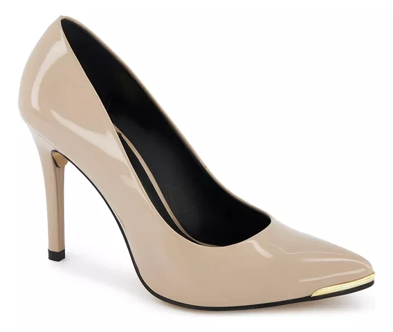 Zapatilla Ejecutiva Andrea Punta Metalizada Para Mujer Beige