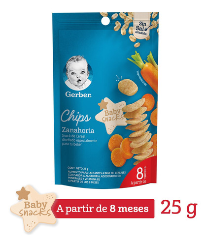 Bolsa Snacks Gerber Chips De Zanahoria Etapa 3 De 25g