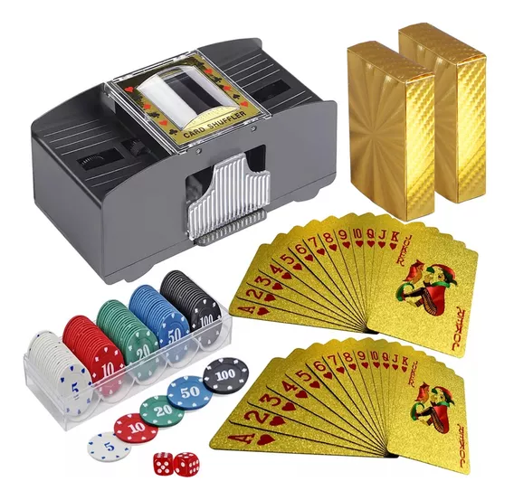 Poker Barajador Automático+2 Pokar Set+100 Fichas+2 Dados