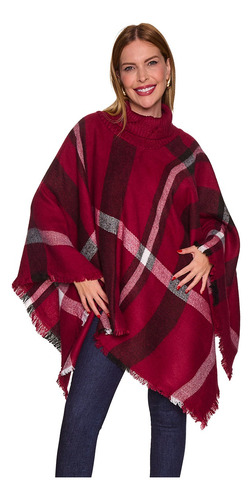 Poncho Xadrez Feminino Flanelado Gola Alta