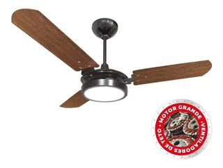 Ventilador de teto Ventex Valen LED com 3 pás de MDF mogno estrutura preto, 1.1m de diâmetro 127V