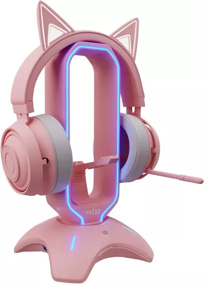 Soporte Para Audifonos Gaming Rgb, Rosa, 2 Puertos Usb