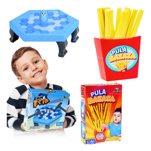 Kit Brinquedo Pinguim Numa Fria + Jogo Pula Batata Infantil