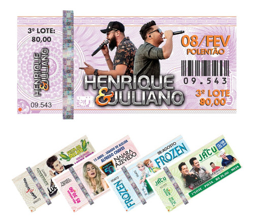 500 Ingressos Papel Moeda - 10x5cm - Shows - Eventos