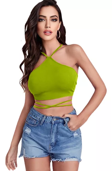 Blusa Sexy Crop Top Mujer Asimetrico Moda Casual Clasico