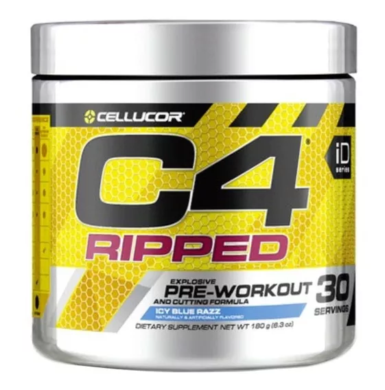 Suplemento en polvo Cellucor  Pre Workout Powder C4 Ripped carnosyn beta-alanina sabor icy blue razz en pote de 180g