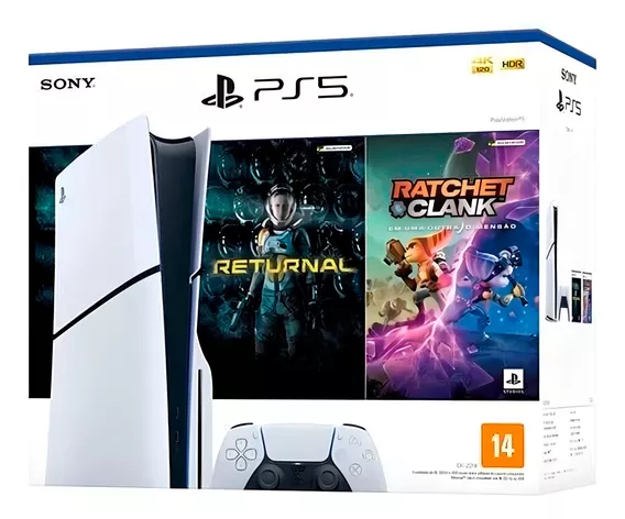 Playstation Ps5 Slim Standard + jogos Ratchet Clank and Returnal Branco 1 TB