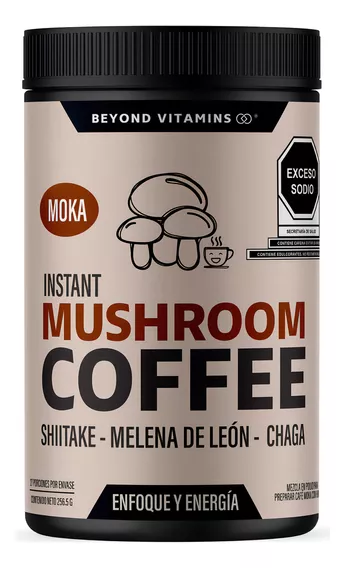 Cafe Soluble Con Hongos |café Potenciado Con Hongos Adaptógenos Melena De Leon, Chaga Y Shiitake | Bajo En Calorías Y Bajo Índice Glucémico | (sabor Moka)