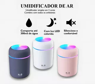 Purificador De Ar Umidificador Ambiente Difusor Usb Led Cor Preto 110V/220V