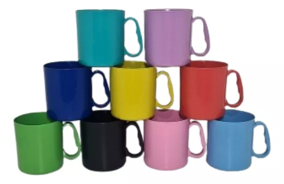 20 Canecas Coloridas Plástico Escola 450ml