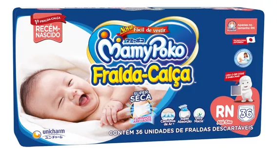 Fraldas MamyPoko Recém-Nascido Super Seca Calça RN