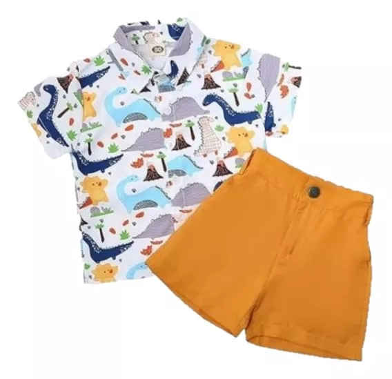 Conjunto Infantil Bebê Camisa De Dinossauro + Short Np103