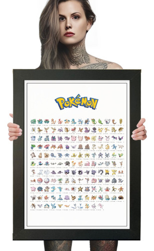 Quadro Todos Pokemon Da 1º Geração Poster Com Moldura A2