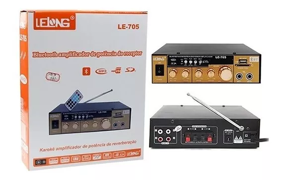 Amplificador Áudio Receiver Bluetooth Som 110v Usb Le-705