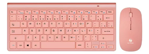 Kit Teclado + Mouse Adaptador Usb Sem Fio Wireless Bluetooth 2.4ghz Pc Luuk Young 8066 Cor Rosa