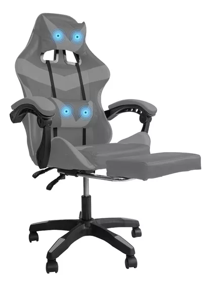 Silla Gamer Reclinable Giratoria Ergonómica Cómoda 2 Masajes (gris-gris)