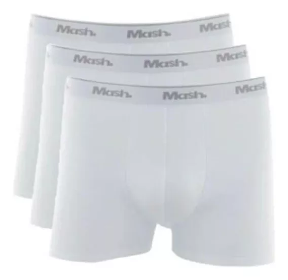 Kit 3 Cuecas Boxer Algodão Mash - Branco