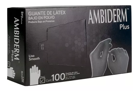 Guantes desechables Ambiderm Plus color negro talla M de látex con polvo x 100 unidades