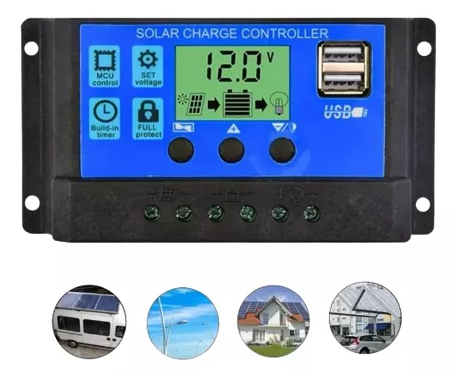 Controlador De Carga Painel Solar 40a Usb 12/24v Pwm Lcd 