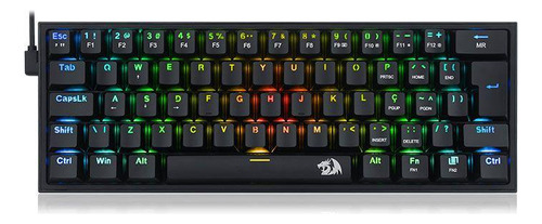 Teclado gamer Redragon Fizz K617 QWERTY português Brasil cor preto com luz RGB