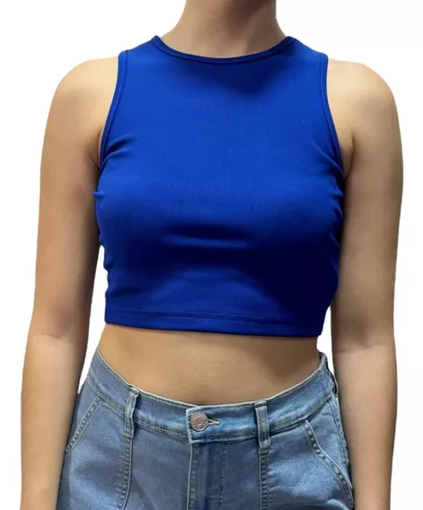 Crop Top Mujer Azul Casual Calidad Premium Ferriano Strech