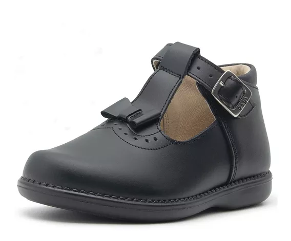 Zapato Bota Niña Dogi Con Arco Hebilla Negro Piel 12-14.5